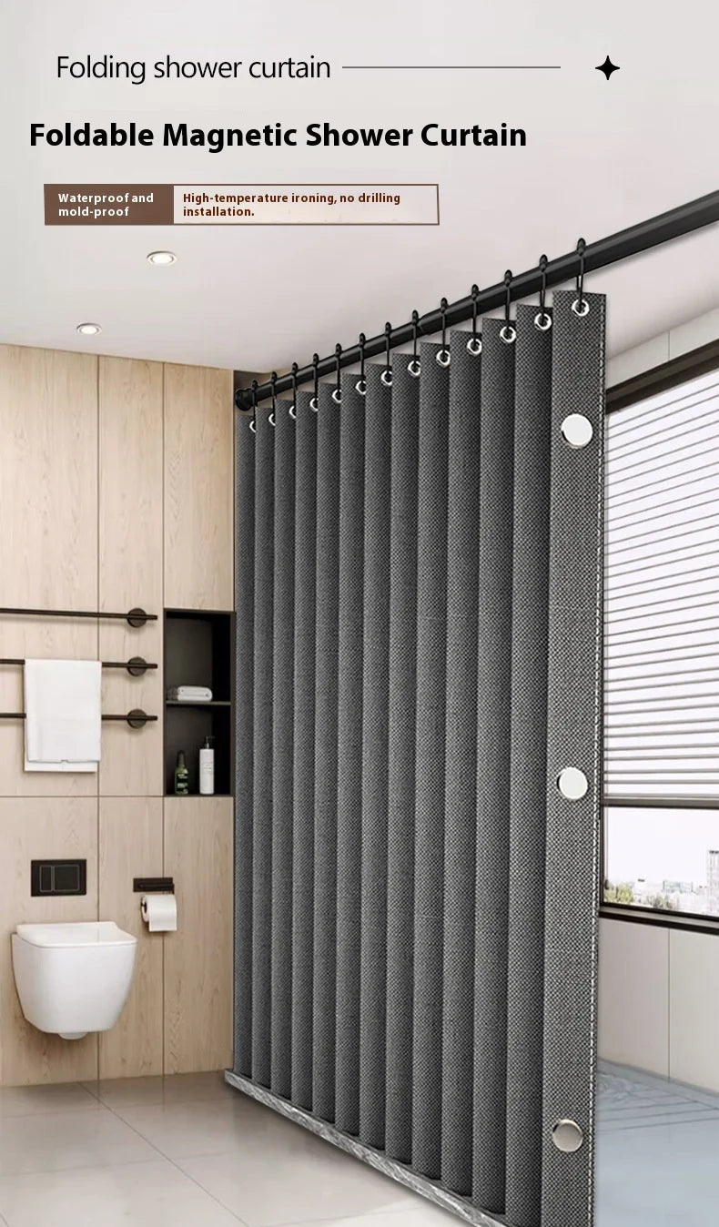 Magnetic Folding Waterproof Shower Curtain