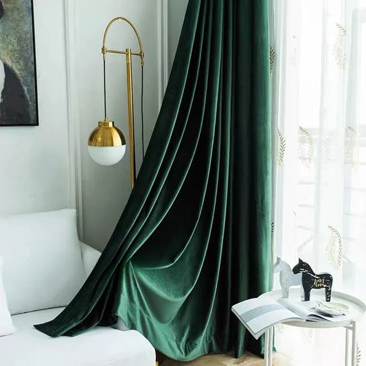Luxury Dark Green Velvet Curtains - 80% Blackout