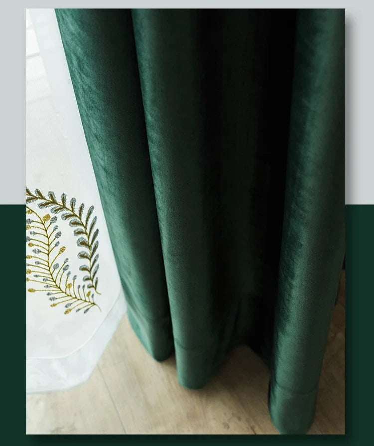 Luxury Dark Green Velvet Curtains - 80% Blackout