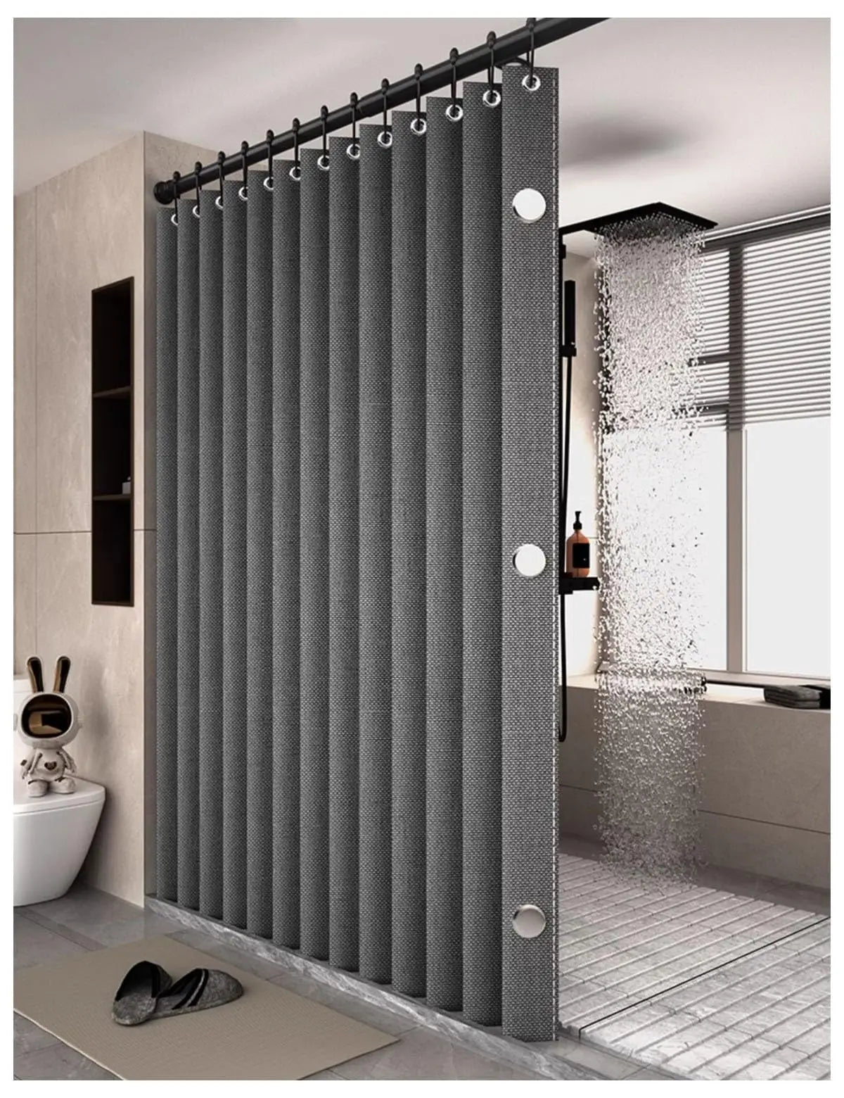 Magnetic Folding Waterproof Shower Curtain