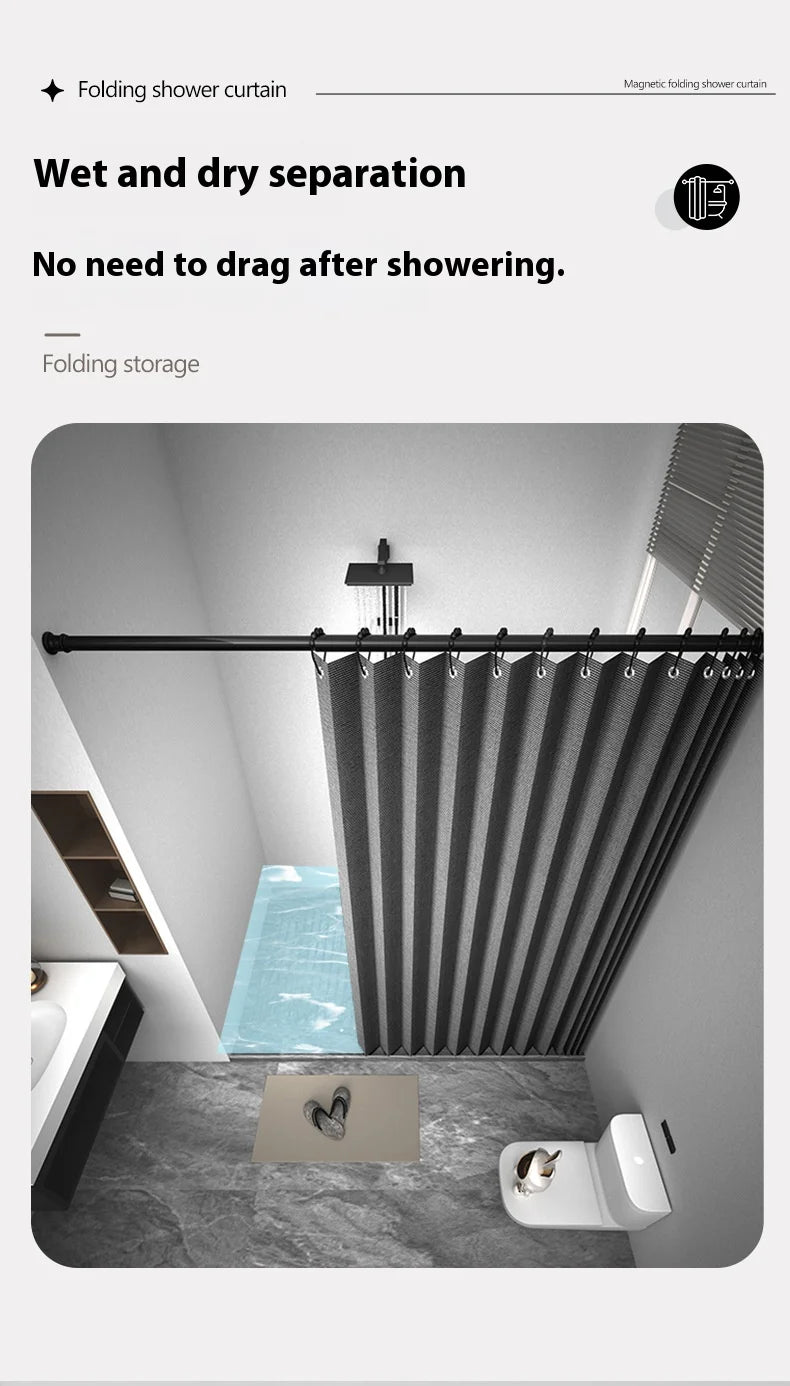 Magnetic Folding Waterproof Shower Curtain