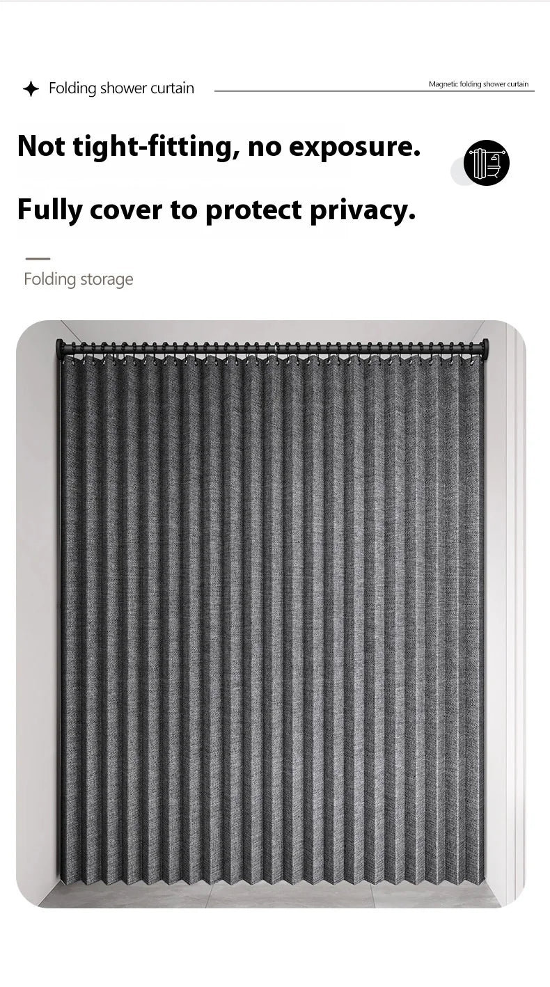 Magnetic Folding Waterproof Shower Curtain