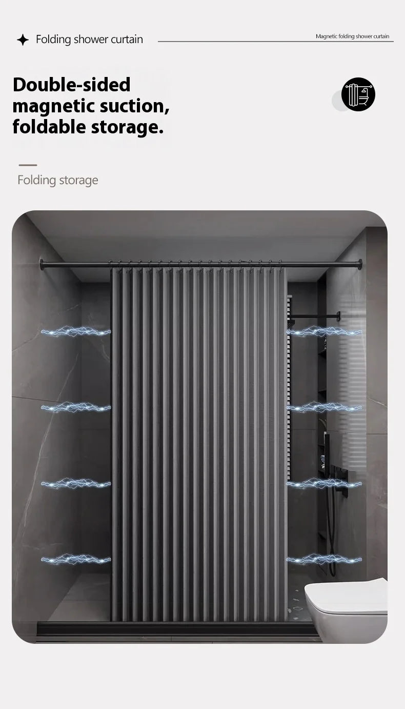 Magnetic Folding Waterproof Shower Curtain