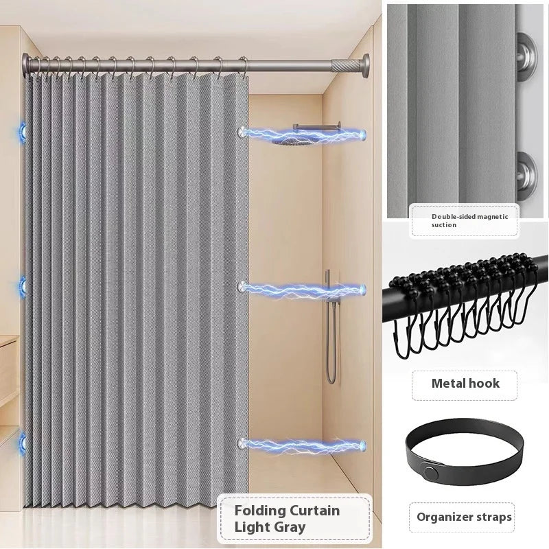 Magnetic Folding Waterproof Shower Curtain