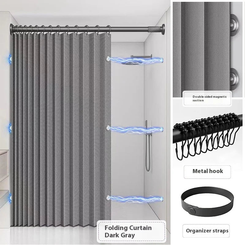 Magnetic Folding Waterproof Shower Curtain