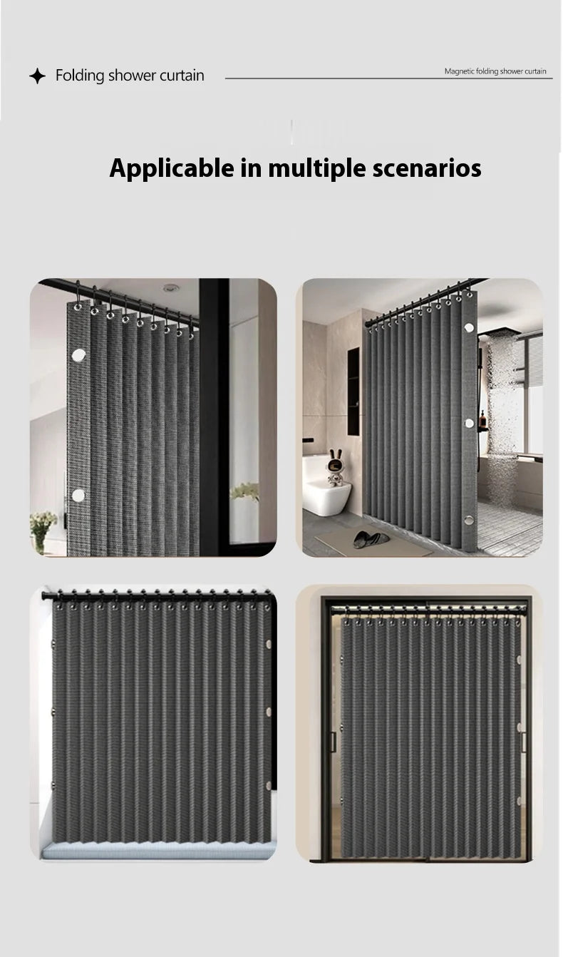 Magnetic Folding Waterproof Shower Curtain