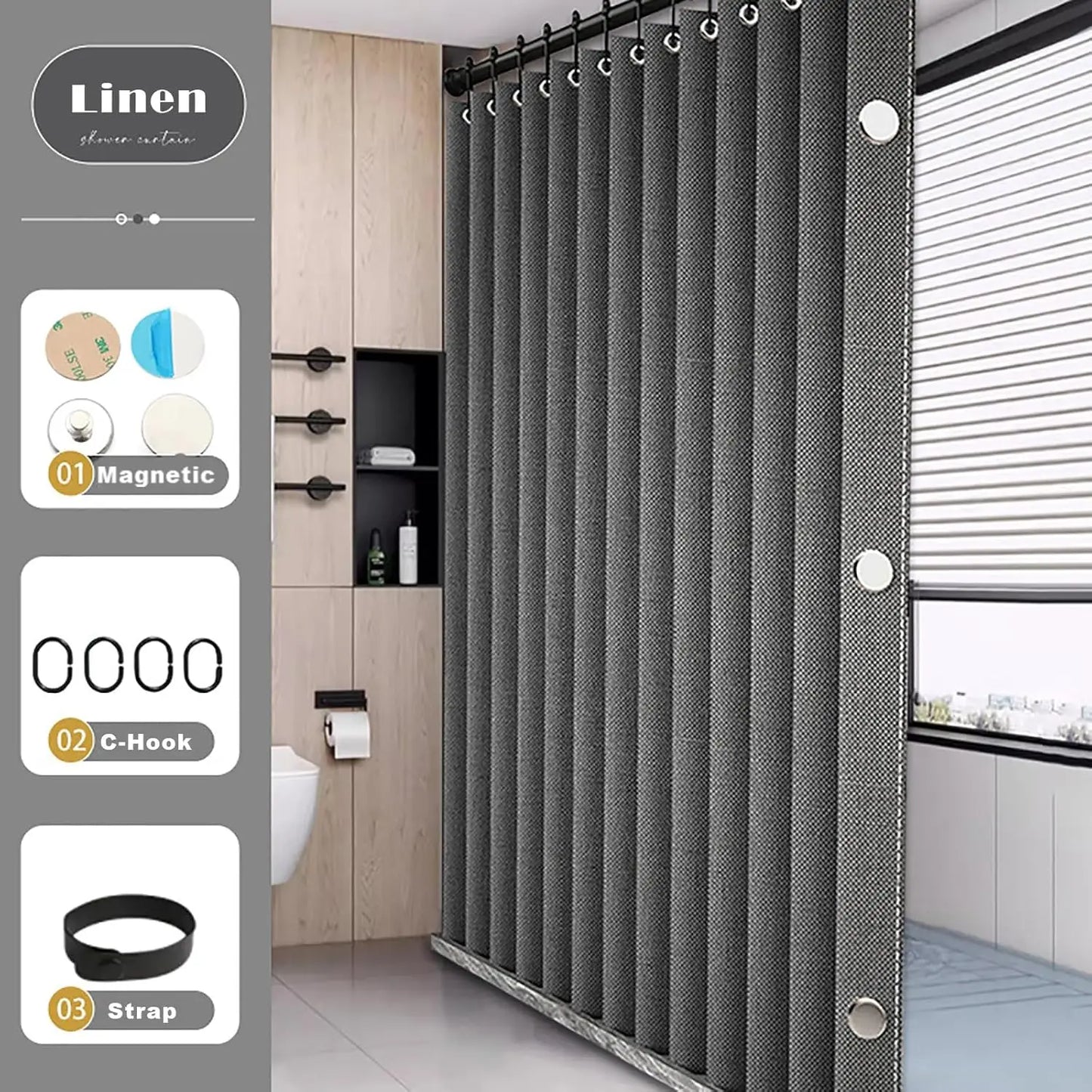 Magnetic Folding Waterproof Shower Curtain