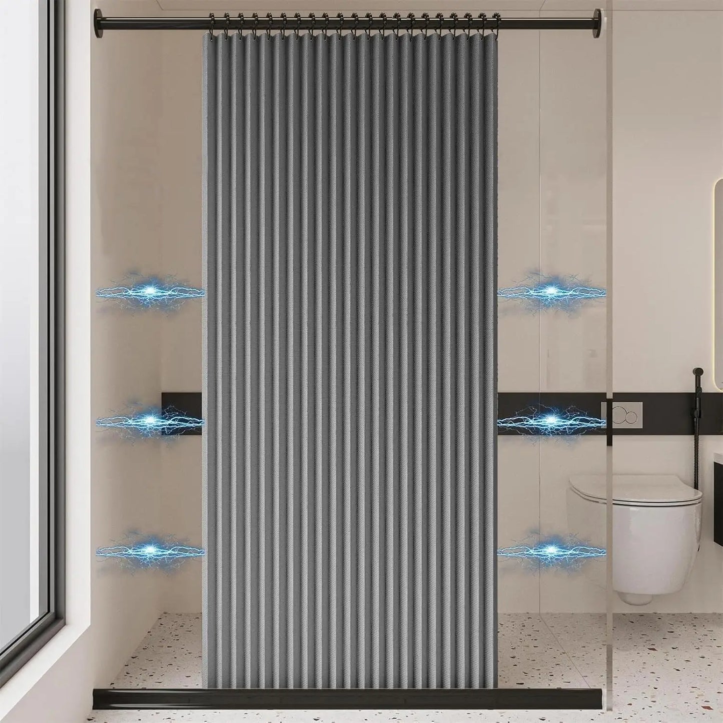 Magnetic Folding Waterproof Shower Curtain