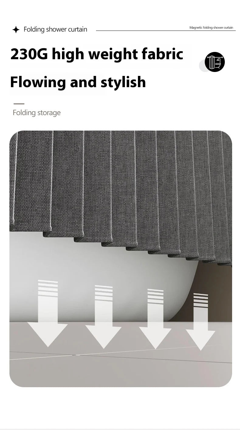 Magnetic Folding Waterproof Shower Curtain