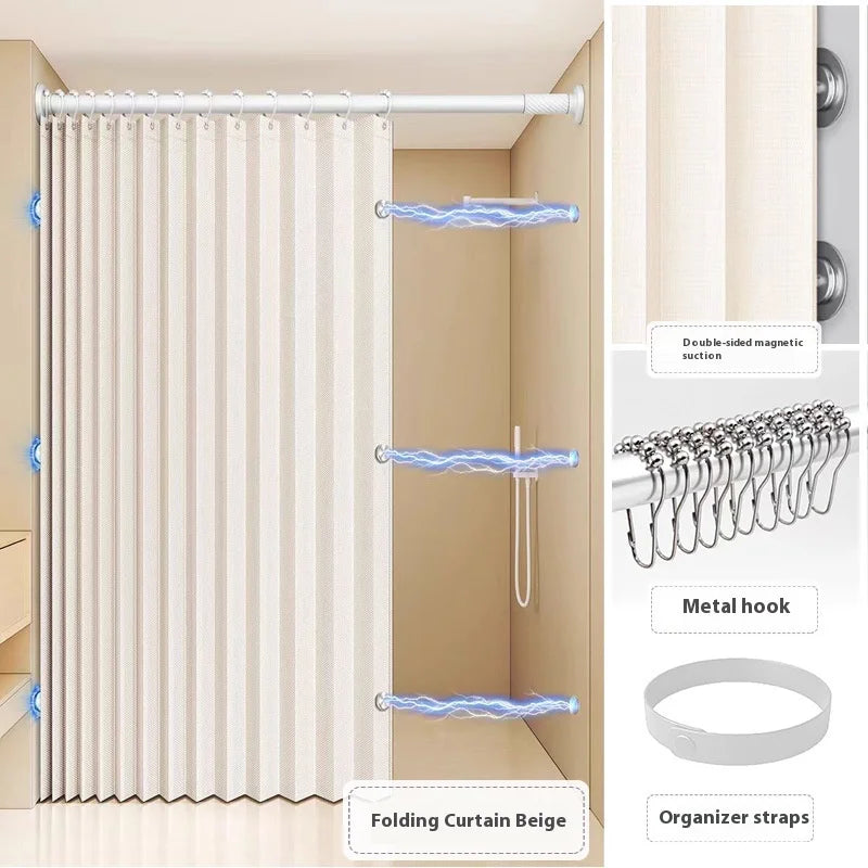 Magnetic Folding Waterproof Shower Curtain