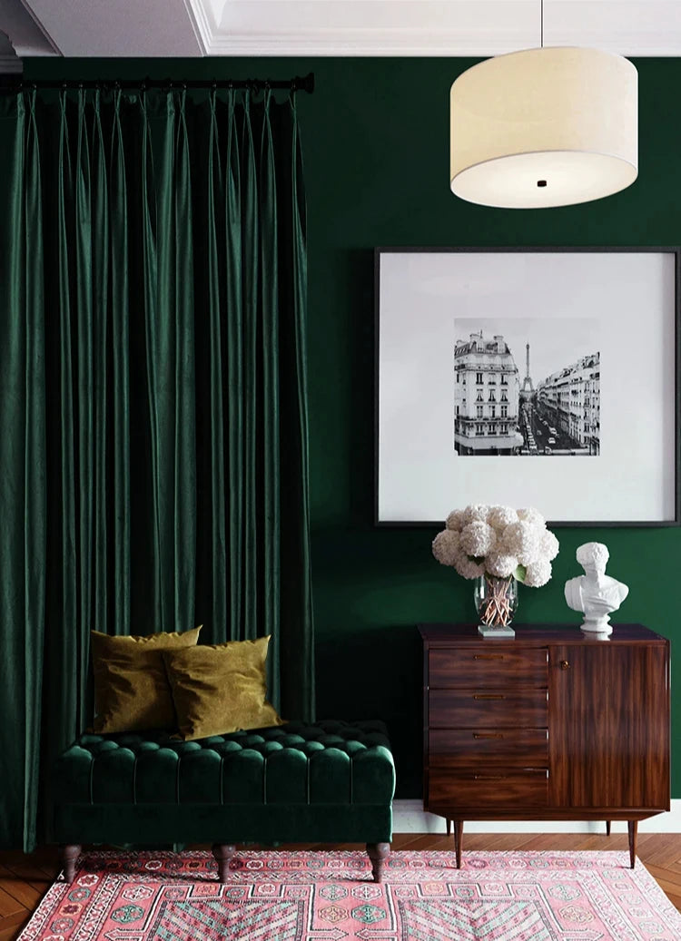 Luxury Dark Green Velvet Curtains - 80% Blackout