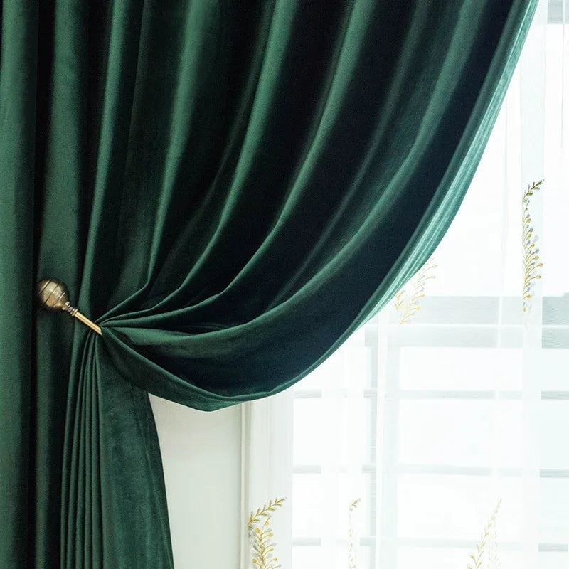 Dark Green Velvet Curtains for Living Room Bedroom Dining Window Decor Luxury 80% Blackout Fashion Elegant Fabric thick штора зе